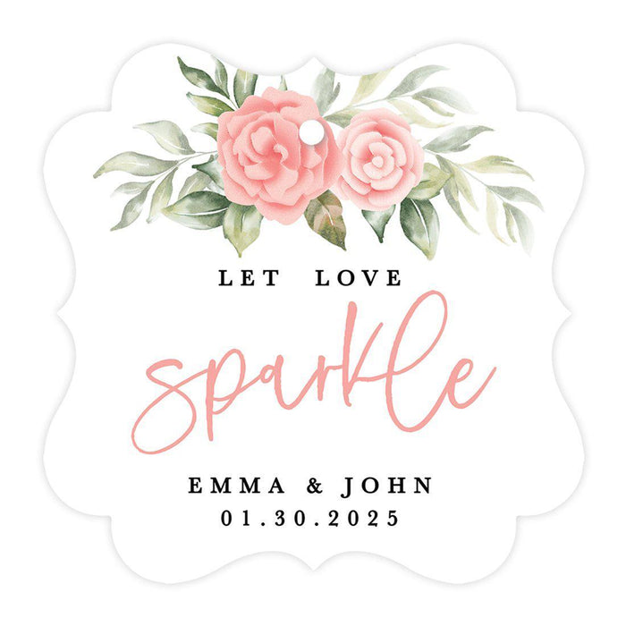 Custom Fancy Frame Let Love Sparkle Paper Tags, Hang Tags For Wedding Sparklers, Design 1-Set of 96-Andaz Press-Watercolor Rose Blooms-