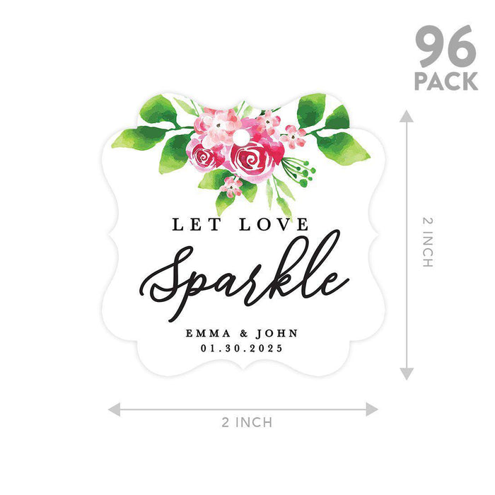 Custom Fancy Frame Let Love Sparkle Paper Tags, Hang Tags For Wedding Sparklers, Design 2-Set of 96-Andaz Press-Watercolor Fuchsia Blooms-