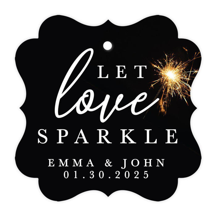 Custom Fancy Frame Let Love Sparkle Paper Tags, Hang Tags For Wedding Sparklers, Design 2-Set of 96-Andaz Press-Black Sparklers-