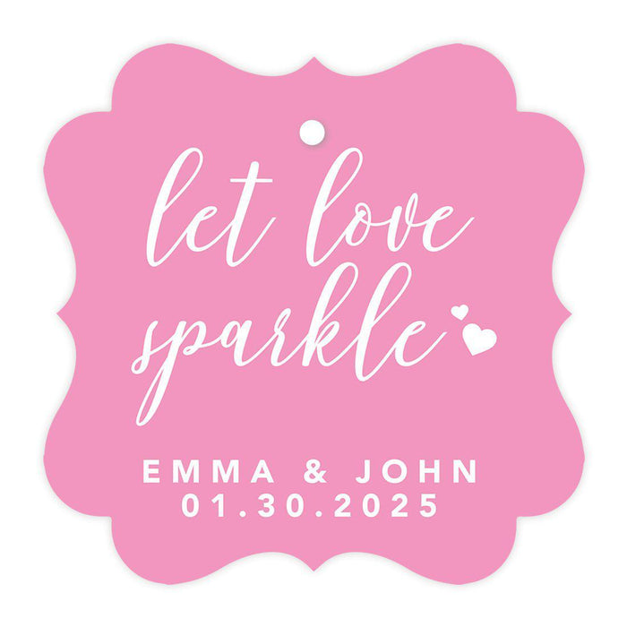 Custom Fancy Frame Let Love Sparkle Paper Tags, Hang Tags For Wedding Sparklers, Design 2-Set of 96-Andaz Press-Bubblegum Pink-