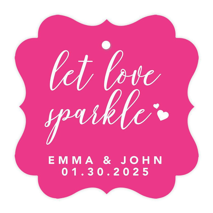 Custom Fancy Frame Let Love Sparkle Paper Tags, Hang Tags For Wedding Sparklers, Design 2-Set of 96-Andaz Press-Fuchsia-