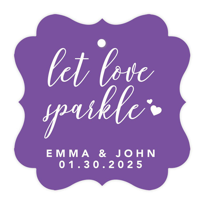 Custom Fancy Frame Let Love Sparkle Paper Tags, Hang Tags For Wedding Sparklers, Design 2-Set of 96-Andaz Press-Royal Purple-
