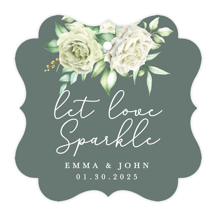 Custom Fancy Frame Let Love Sparkle Paper Tags, Hang Tags For Wedding Sparklers, Design 2-Set of 96-Andaz Press-Sage Green Florals-