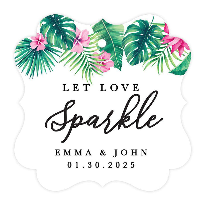 Custom Fancy Frame Let Love Sparkle Paper Tags, Hang Tags For Wedding Sparklers, Design 2-Set of 96-Andaz Press-Tropical Design-