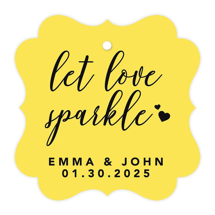 Custom Fancy Frame Let Love Sparkle Paper Tags, Hang Tags For Wedding Sparklers, Design 2-Set of 96-Andaz Press-Yellow-