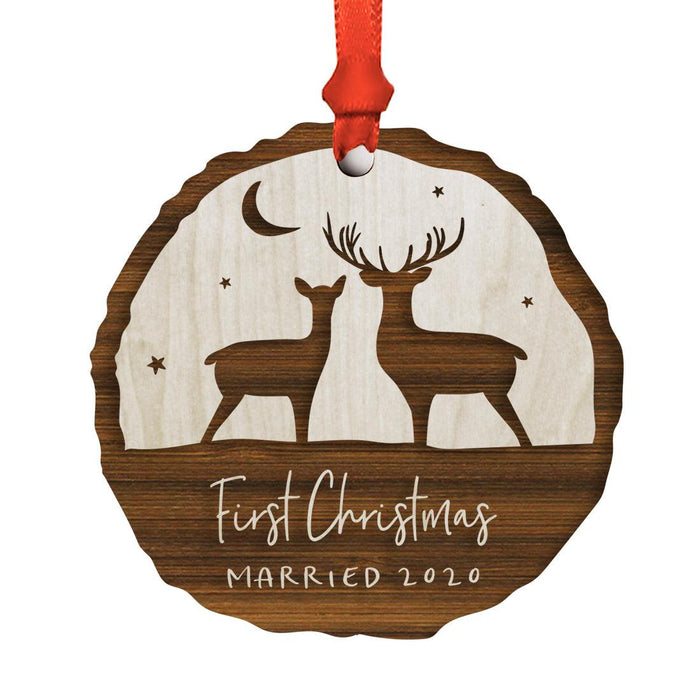 Custom First Christmas as a Family Engraved Real Natural Wood Ornament-Set of 1-Andaz Press-Family of Three-