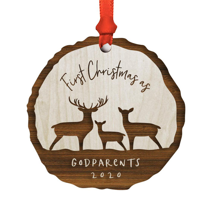 Custom First Christmas as a Family Engraved Real Natural Wood Ornament-Set of 1-Andaz Press-Family of Three-