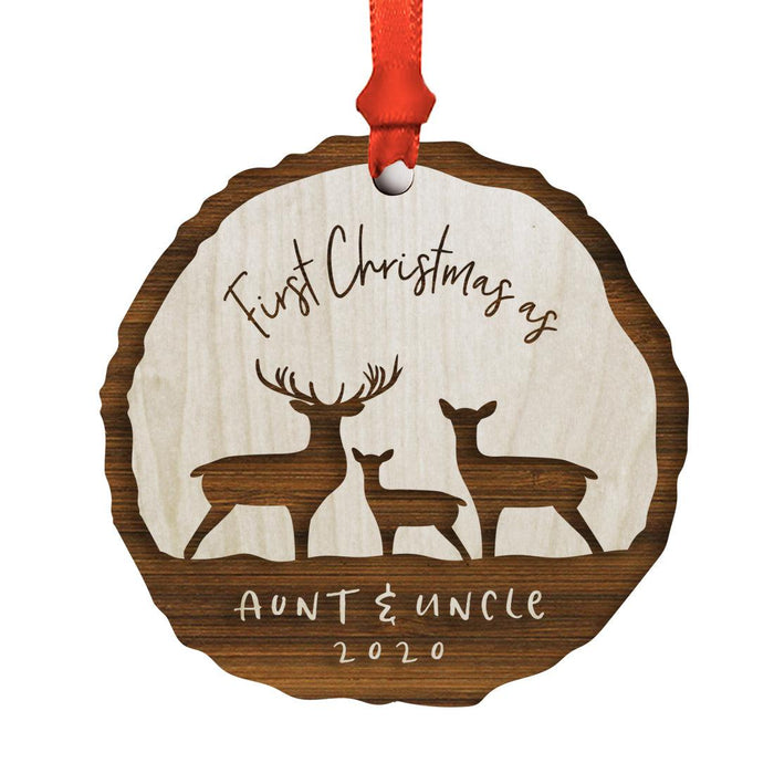Custom First Christmas as a Family Engraved Real Natural Wood Ornament-Set of 1-Andaz Press-Family of Three-
