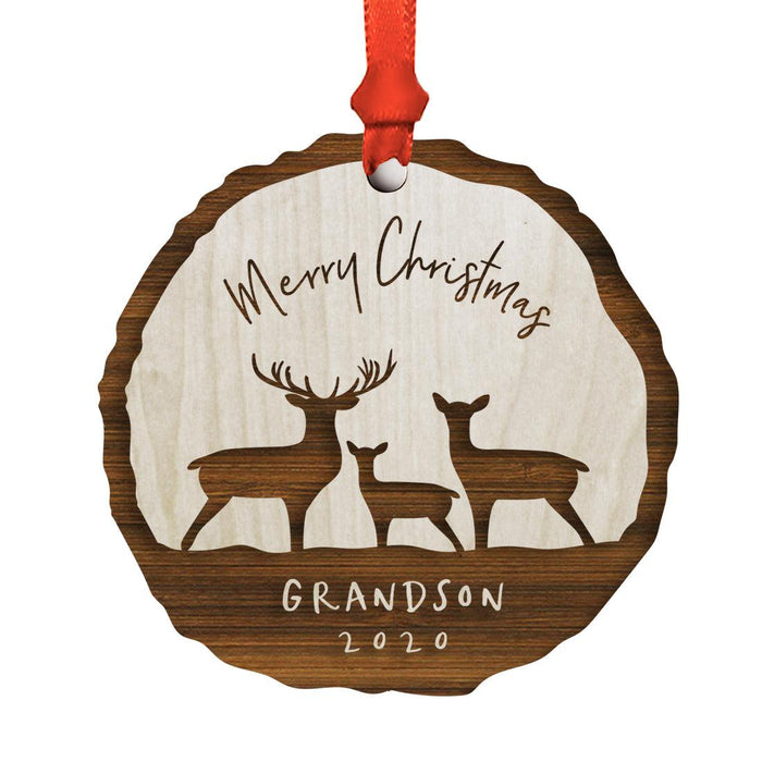 Custom First Christmas as a Family Engraved Real Natural Wood Ornament-Set of 1-Andaz Press-Family of Three-