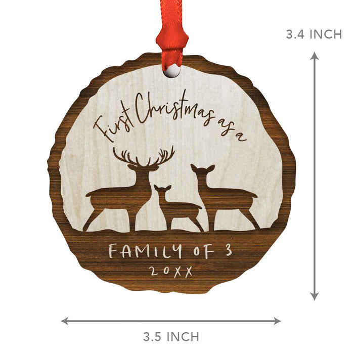 Custom First Christmas as a Family Engraved Real Natural Wood Ornament-Set of 1-Andaz Press-Family of Three-