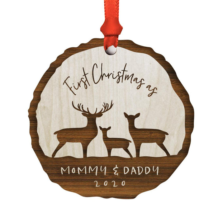 Custom First Christmas as a Family Engraved Real Natural Wood Ornament-Set of 1-Andaz Press-Family of Three-