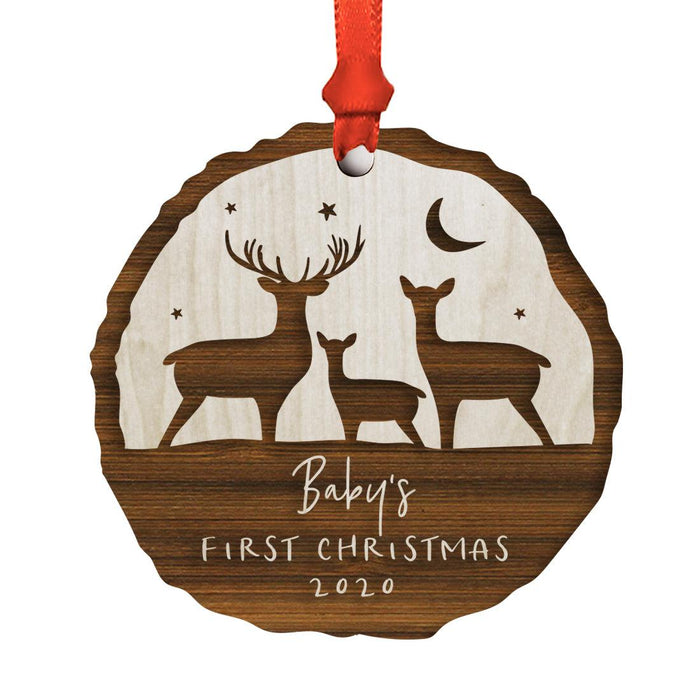 Custom First Christmas as a Family Engraved Real Natural Wood Ornament-Set of 1-Andaz Press-Family of Three-