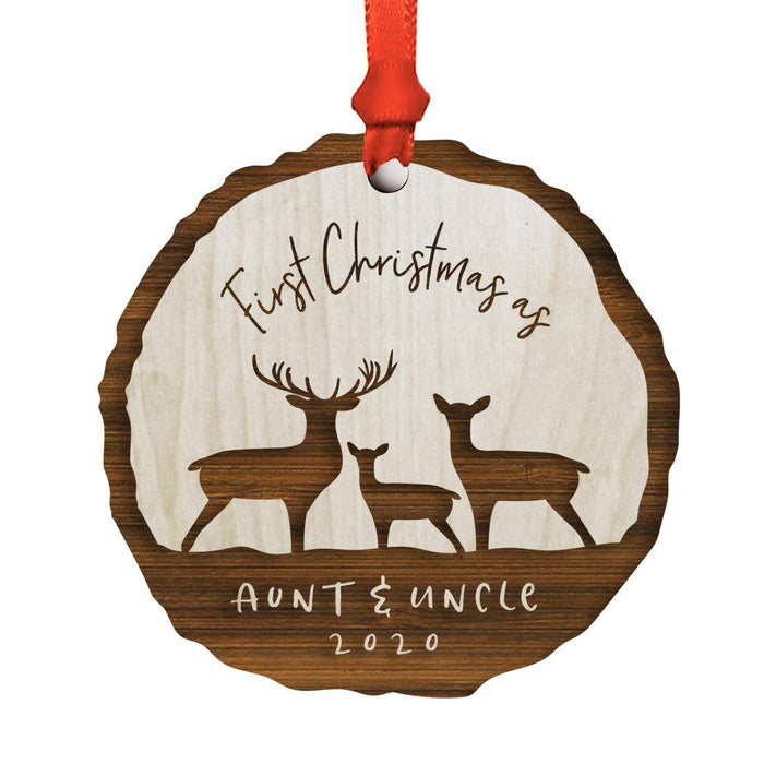 Custom First Christmas as a Family Engraved Real Natural Wood Ornament-Set of 1-Andaz Press-Aunt and Uncle-