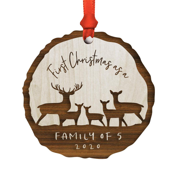 Custom First Christmas as a Family Engraved Real Natural Wood Ornament-Set of 1-Andaz Press-Family of Five-