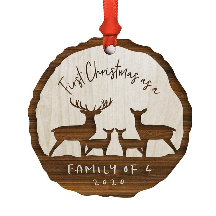Custom First Christmas as a Family Engraved Real Natural Wood Ornament-Set of 1-Andaz Press-Family of Four-