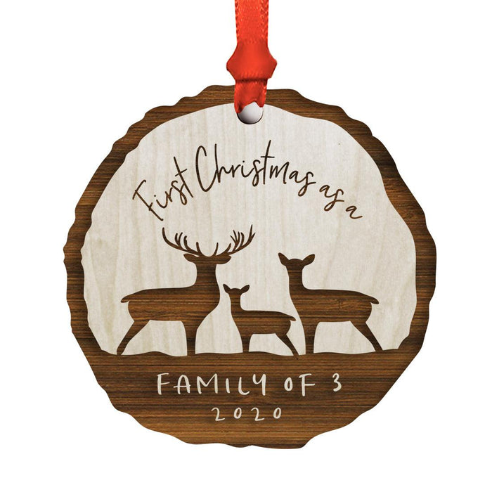 Custom First Christmas as a Family Engraved Real Natural Wood Ornament-Set of 1-Andaz Press-Family of Three-