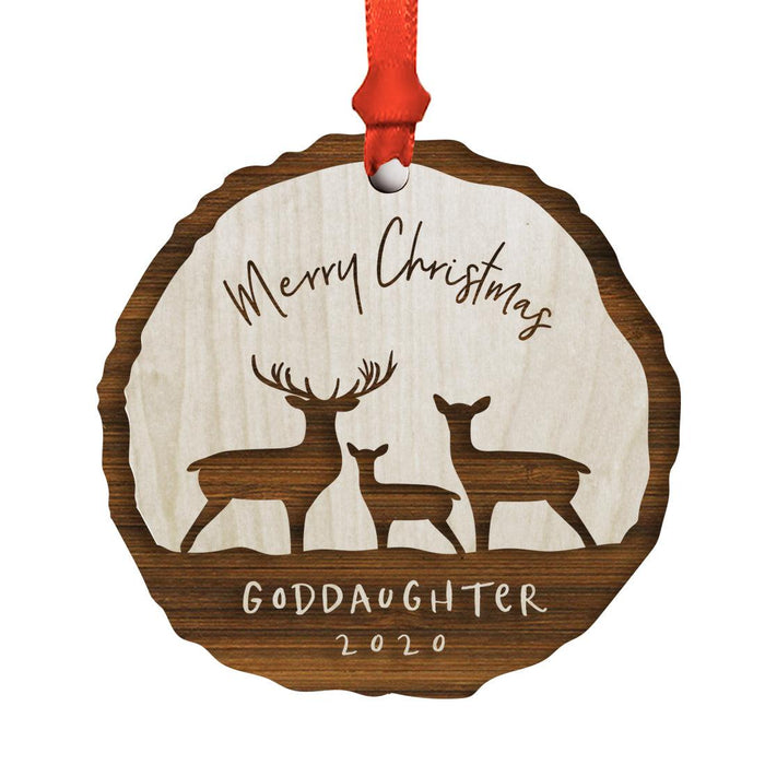 Custom First Christmas as a Family Engraved Real Natural Wood Ornament-Set of 1-Andaz Press-Goddaughter-