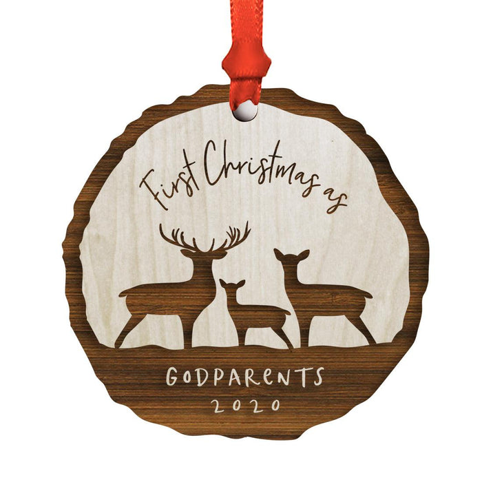 Custom First Christmas as a Family Engraved Real Natural Wood Ornament-Set of 1-Andaz Press-Godparents-