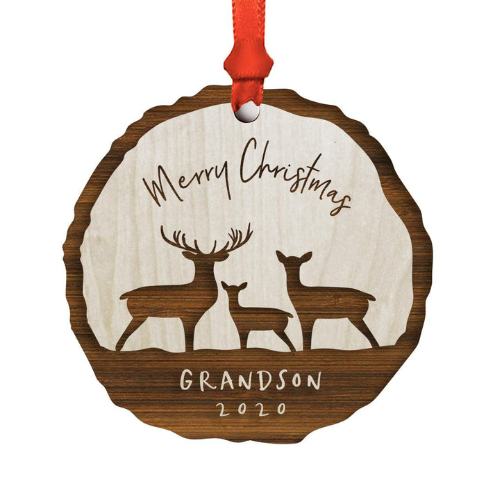 Custom First Christmas as a Family Engraved Real Natural Wood Ornament-Set of 1-Andaz Press-Grandson-