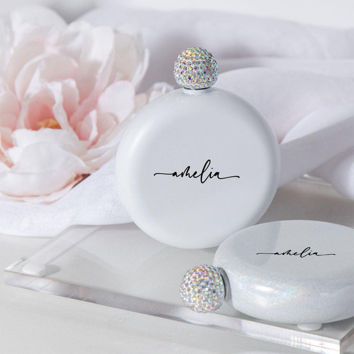 Custom Flask for Women Custom 5oz Stainless Steel Flask with Rhinestone Lid Cap-Set of 1-Andaz Press-Modern Custom Name-