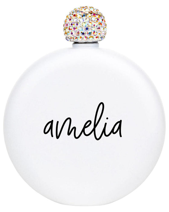 Custom Flask for Women Custom 5oz Stainless Steel Flask with Rhinestone Lid Cap-Set of 1-Andaz Press-Modern Custom Name-
