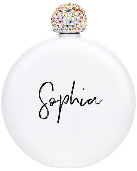 Custom Flask for Women Custom 5oz Stainless Steel Flask with Rhinestone Lid Cap-Set of 1-Andaz Press-Brushed Custom Name-