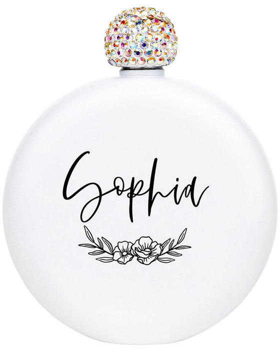 Custom Flask for Women Custom 5oz Stainless Steel Flask with Rhinestone Lid Cap-Set of 1-Andaz Press-Floral Custom Name-