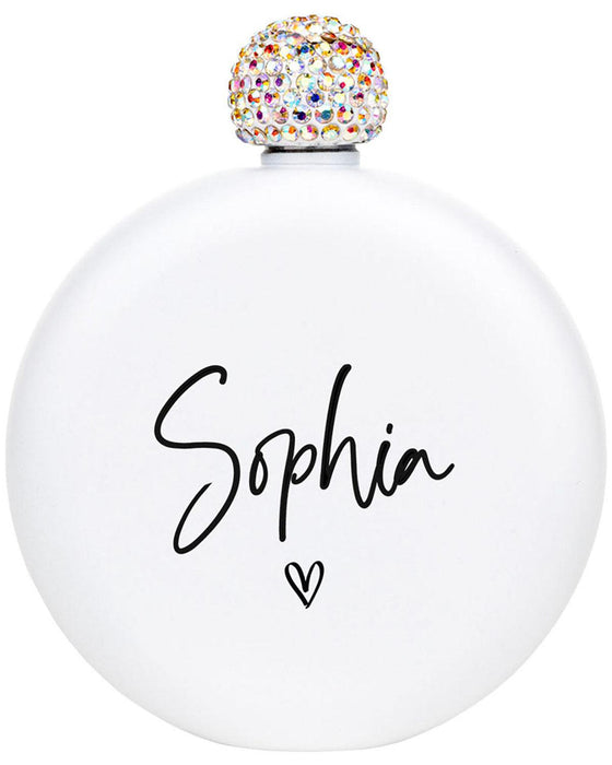 Custom Flask for Women Custom 5oz Stainless Steel Flask with Rhinestone Lid Cap-Set of 1-Andaz Press-Heart Custom Name-