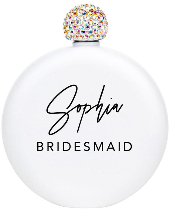 Custom Flask for Women Custom 5oz Stainless Steel Flask with Rhinestone Lid Cap-Set of 1-Andaz Press-Minimal Bridesmaid Custom Name-