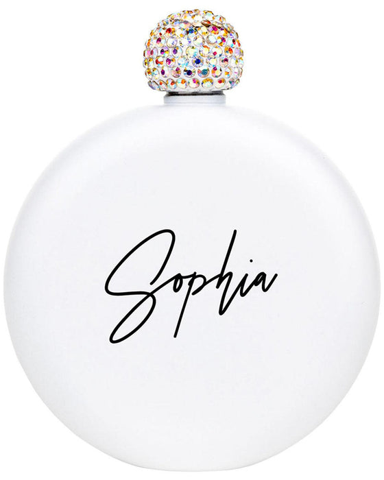 Custom Flask for Women Custom 5oz Stainless Steel Flask with Rhinestone Lid Cap-Set of 1-Andaz Press-Minimal Custom Name-