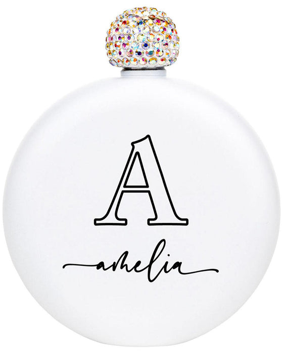 Custom Flask for Women Custom 5oz Stainless Steel Flask with Rhinestone Lid Cap-Set of 1-Andaz Press-Monogram Custom Name-
