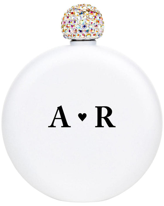 Custom Flask for Women Custom 5oz Stainless Steel Flask with Rhinestone Lid Cap-Set of 1-Andaz Press-Monogram Heart-