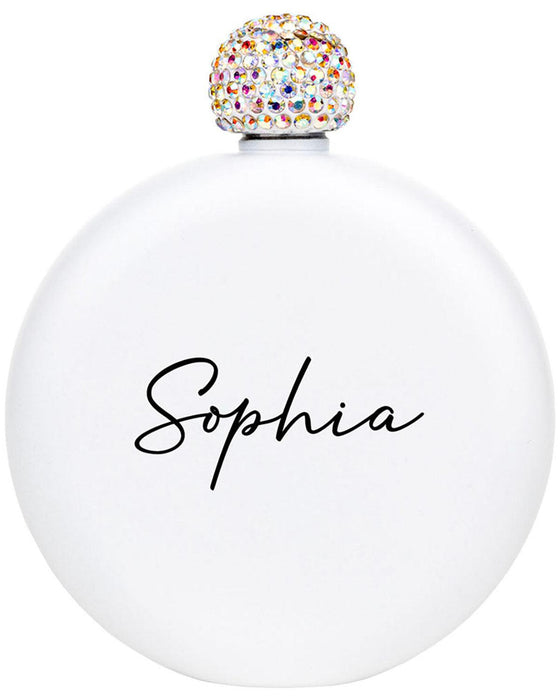Custom Flask for Women Custom 5oz Stainless Steel Flask with Rhinestone Lid Cap-Set of 1-Andaz Press-Script Custom Name-