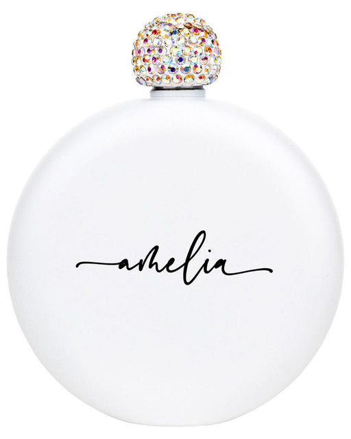 Custom Flask for Women Custom 5oz Stainless Steel Flask with Rhinestone Lid Cap-Set of 1-Andaz Press-Modern Custom Name-