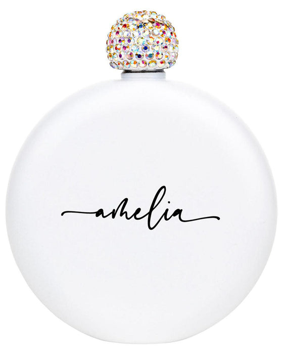 Custom Flask for Women Custom 5oz Stainless Steel Flask with Rhinestone Lid Cap-Set of 1-Andaz Press-Modern Custom Name-