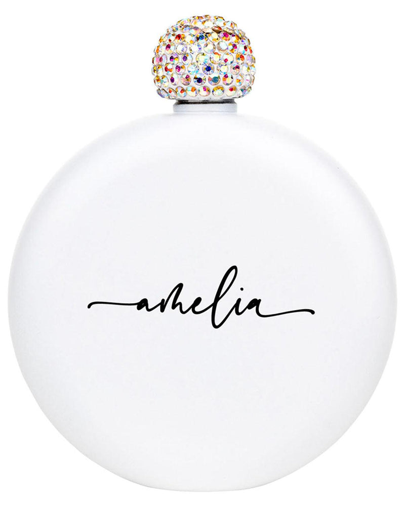 Custom Flask for Women Custom 5oz Stainless Steel Flask with Rhinestone Lid Cap-Set of 1-Andaz Press-Modern Custom Name-