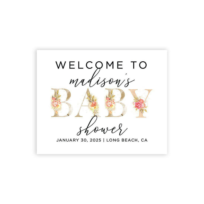 Custom Floral Baby Shower Canvas Welcome Signs-Set of 1-Andaz Press-Minimal Navy and Baby Blue Roses-