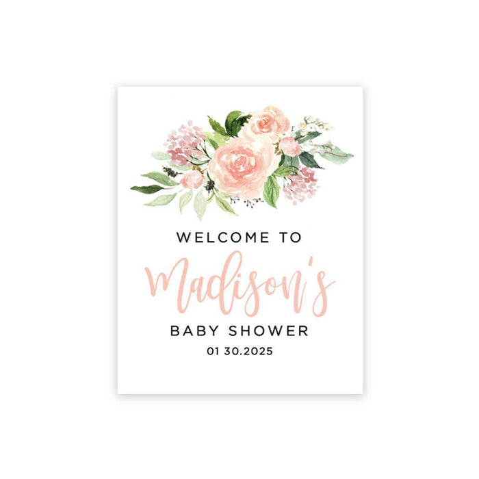 Custom Floral Baby Shower Canvas Welcome Signs-Set of 1-Andaz Press-Minimal Navy and Baby Blue Roses-
