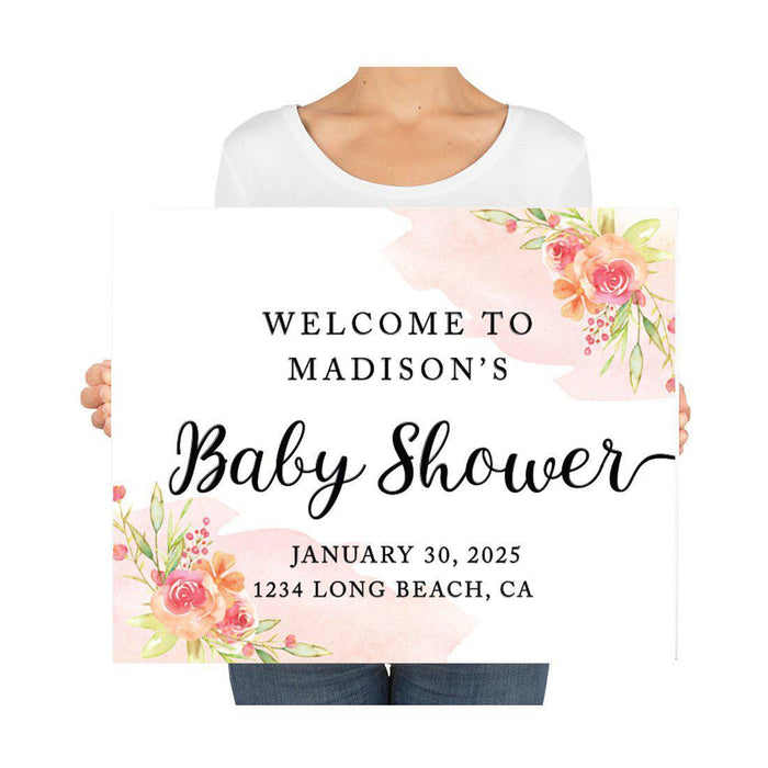 Custom Floral Baby Shower Canvas Welcome Signs-Set of 1-Andaz Press-Minimal Navy and Baby Blue Roses-
