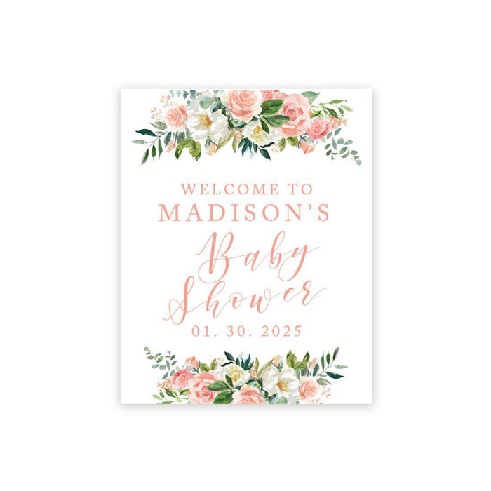 Custom Floral Baby Shower Canvas Welcome Signs-Set of 1-Andaz Press-Blush Pink Florals-