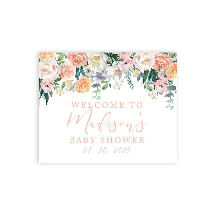 Custom Floral Baby Shower Canvas Welcome Signs-Set of 1-Andaz Press-Blush Pink Watercolor Floral Foliage-