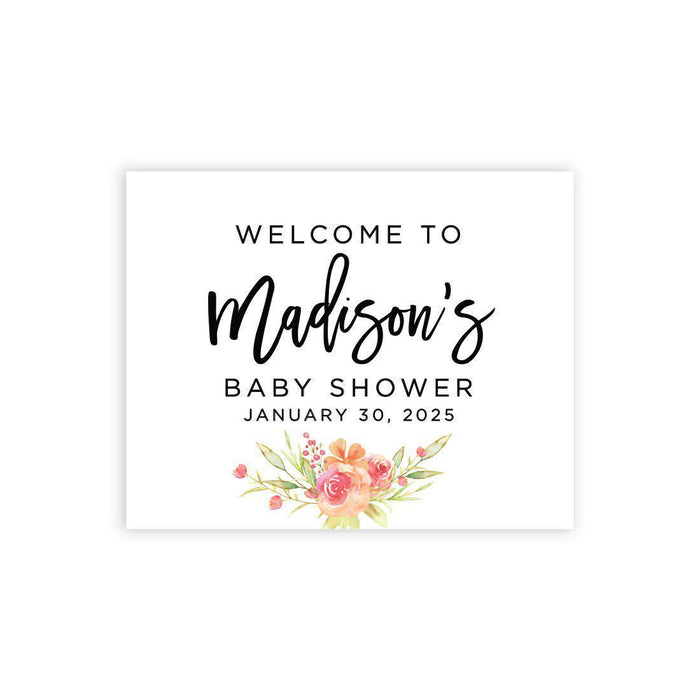 Custom Floral Baby Shower Canvas Welcome Signs-Set of 1-Andaz Press-Minimal Coral Pink Rose Buds-