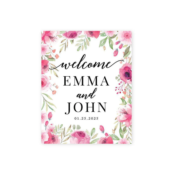 Custom Floral Canvas Wedding Guestbook Welcome Signs-Set of 1-Andaz Press-Modern Geometric Floral Hexagon Frame-