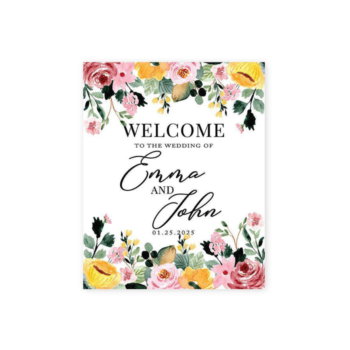Custom Floral Canvas Wedding Guestbook Welcome Signs-Set of 1-Andaz Press-Modern Geometric Floral Hexagon Frame-