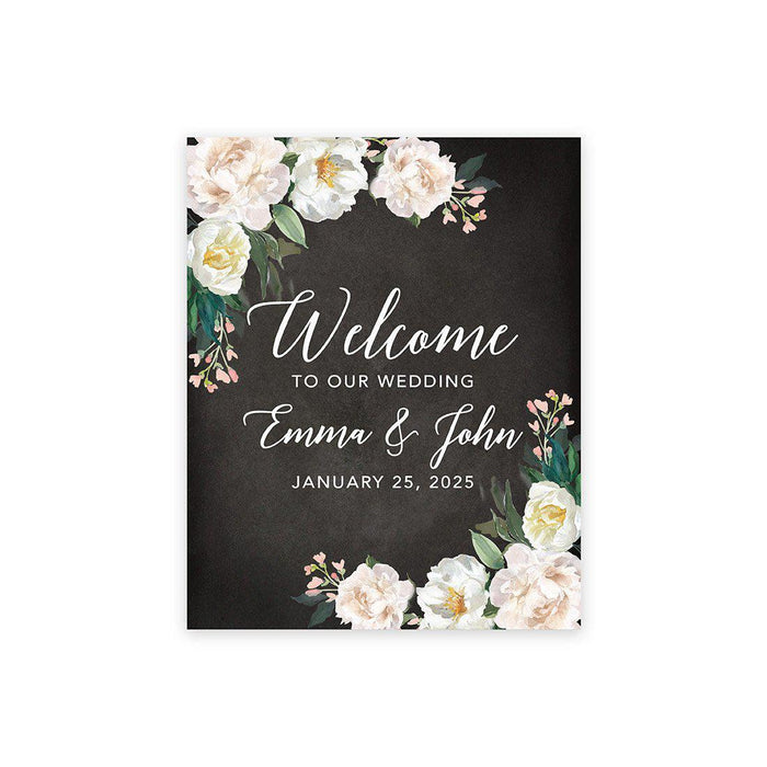 Custom Floral Canvas Wedding Guestbook Welcome Signs-Set of 1-Andaz Press-Chalkboard Floral-
