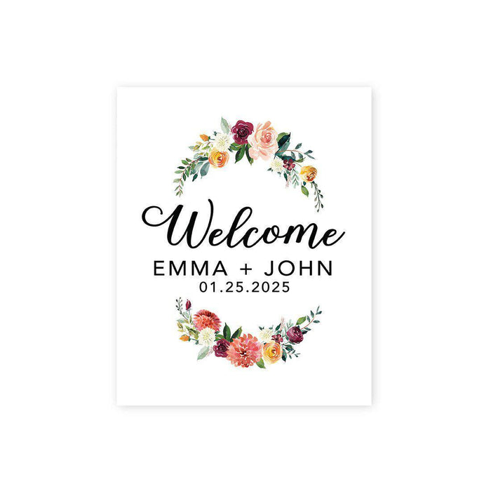 Custom Floral Canvas Wedding Guestbook Welcome Signs-Set of 1-Andaz Press-Fall Floral Wreath-