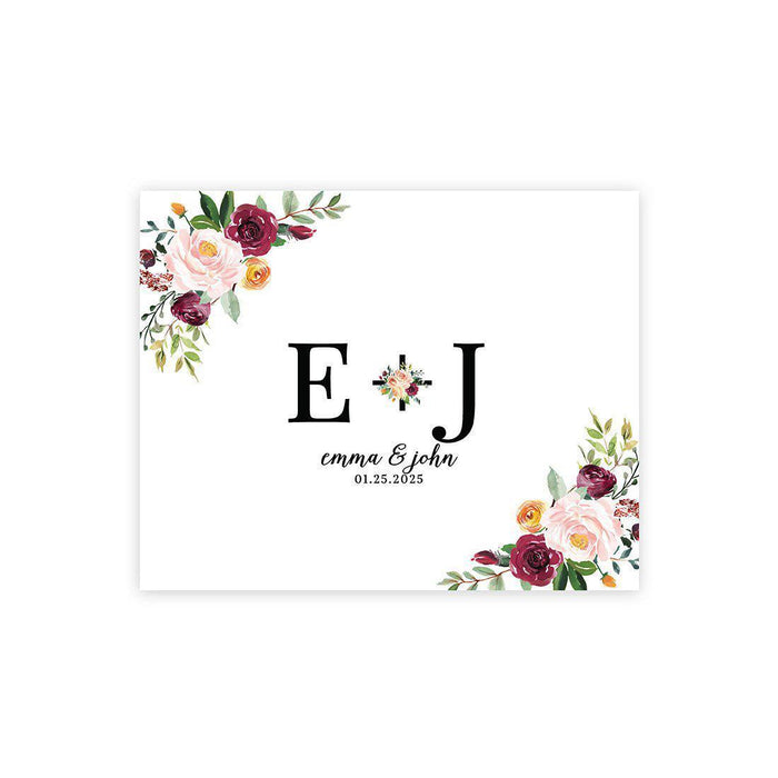 Custom Floral Canvas Wedding Guestbook Welcome Signs-Set of 1-Andaz Press-Floral Roses Monogram Couple Initials-