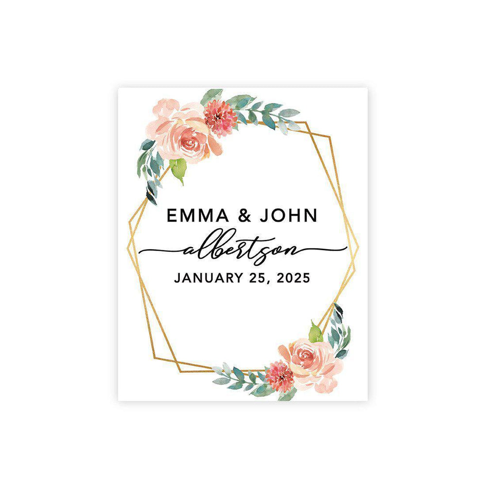 Custom Floral Canvas Wedding Guestbook Welcome Signs-Set of 1-Andaz Press-Modern Geometric Floral Hexagon Frame-