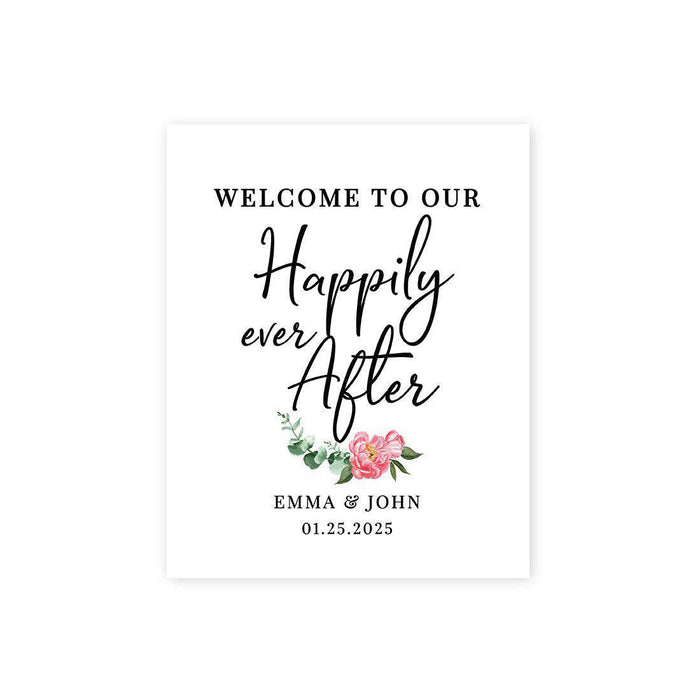 Custom Floral Canvas Wedding Guestbook Welcome Signs-Set of 1-Andaz Press-Simple Happily Ever After Florals-