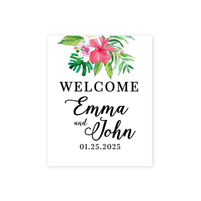 Custom Floral Canvas Wedding Guestbook Welcome Signs-Set of 1-Andaz Press-Tropical Watercolor Floral, Vertical-